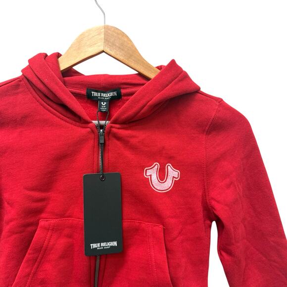 NWT‎ True Religion Girls Glitter Zip Hoodie Apple Red Size Small - Picture 4 of 9